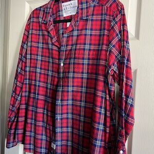 Frank & Eileen “Eileen” Italian Cotton Red and Blue Plaid Shirt Size XL EUC